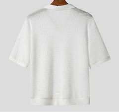 Men Shirt Solid Color Hollow Out Short Sleeve Summer Casual Men Clothing See Through Streetwear Fashion Male Shirts voguable