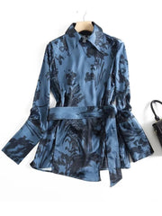 Voguable New Women Floral Print Wrap Shirt Long Sleeve With Belt Ladies Spring Vintage Blouse Tops voguable