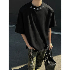 Tshirt Men Slim Fit Solid Color Round Neck t Shirt Button trim Summer Casual Tee Shirt Lightweight Breathable Cotton Fashion Top voguable