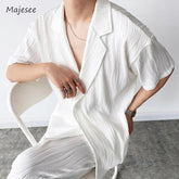 Pleated Shirts Men Pure Color Daily Japanese Commuting Style Simple Advanced Handsome Workout Leisure Baggy Comfortable Harajuku voguable