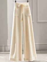 Elegant Sweet Knitted Pants Women Loose Fashion Pockets High Waist Trousers Casual Lady Fall Winter Lace Up Chic Wide Leg Pant voguable
