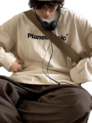 Cityboy Spring Autumn Street Letter Print Pure Cotton Long Sleeve T-shirt Men and Women Students Casual Loose Fashion Sweater voguable