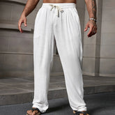 Voguable Men's Cotton Linen Pants Summer Solid Color Breathable Linen Trousers Men Casual Elastic Waist Casual Pants Harajuku Trous Man voguable
