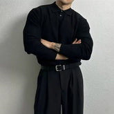 New Korean Fashion Men Polo Sweater Light Luxury Knitted Solid Color Long Sleeve Pullover Premium Quality Skin-friendly Knitwear voguable