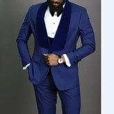 Voguable New Design Formal Groom Tuxedo Suits For Men Velvet Shawl Lapel Slim Fit Formal Wedding Male Suit 3 Piece Set(Jacket+Vest+Pants) voguable