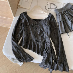 Voguable Ruffles Hollow Out Asymmetric Slim T-shirt New Sweet Mermaid Mesh Ropa Mujer Spice Girls Sexy New Trendy Y2K Blouses voguable