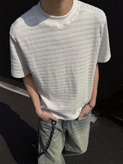 Fashion Textured Knitted T Shirts Mens Spring Summer Casual Solid Color Short Sleeve Slim Men T-shirt Trendy Crew Neck Tee Tops voguable