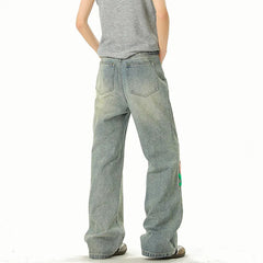 Blue Jeans Men Fashion Casual Straight Jeans Streetwear Hip-hop Loose Flower Jeans Mens Vintage Denim Pants Man Trousers voguable