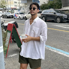 Unisex Oversized Linen Shirt Coat Men's Long Sleeve Casual Loose Fit Fashion Japanese Korean Style Sun Protection Clothing
