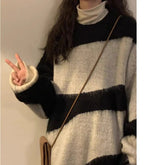 Voguable Contrast Color Striped Sweaters Women Winter Trendy Slouchy Loose O-neck Streetwear Harajuku Casual Retro Handsome Knitted Colle voguable