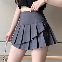 Irregular Pleated Skirt Women Y2K High Waist Preppy Mini Skirts Female Korean Chic Patchwork Jk Skirts with Shorts New voguable