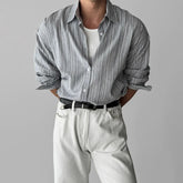 Voguable Vintage Men Striped Printed Shirt Long Sleeve Turn-down Collar Buttoned Shirts Autumn New Casual Slim Fit Men Cardigan Shirts voguable