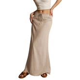 Voguable Solid Color Straight Drawstring Elastic Waist Casual Ladies Skirt Summer Simple New Versatile Loose Long Skirt for Women voguable
