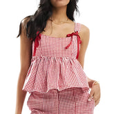 Women Plaid Tank Tops Spaghetti Strap Square Neck Peplum Cami Top Ruffle Smocked Going Out Camisole voguable