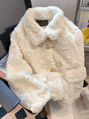 Warm Faux Lamb Cute Coat Women Sweet Long Sleeve Winter Thick Jacket Casual Pockets Japan Kawaii Loose Soft Vintage Tops voguable