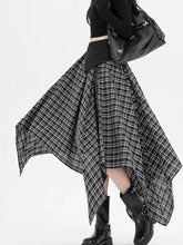Y2K Streetwear Plaid Long Skirt Women High Waist Retro Hip Hop Irregular Skirt Fall Casual American Gothic Female Long Skirts voguable