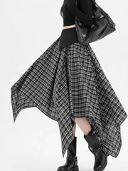 Y2K Streetwear Plaid Long Skirt Women High Waist Retro Hip Hop Irregular Skirt Fall Casual American Gothic Female Long Skirts voguable