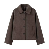 Autumn New Women's Fashion Style Versatile Simple Straight Tube Short Flip Collar Woolen Coat Pbong