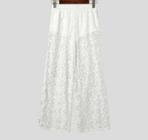 Lace Long Pants Men Casual Pants See-through Long Trousers Party Streetwear Fashion Solid Color Summer Hollow Out Pants voguable