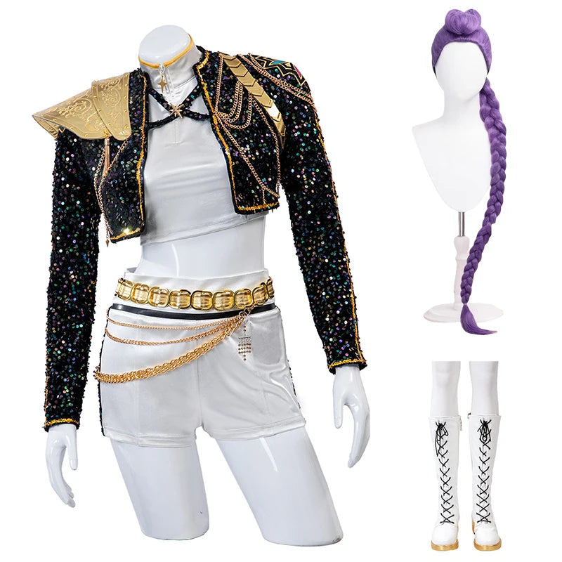 KPop Rumi Cosplay Costume Wig Shoes Black Coat Singing Suit Song-Promotion Costume Women Halloween Party Role Playing Outfit voguable