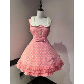 Voguable Lolita Sweet Polka Dot Mini Dresses Japanese Style Summer Cute Vestidos Mujer Ruffles Bows Kawaii Retro Women Dress Korean voguable