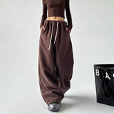 Voguable Plus Fleece Thicken Lamb Wool Pants Women Winter England Hairy Thermal Loose Wide Leg Casual Elastic Waist All-match Trousers voguable