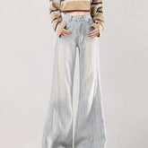 Voguable Fall Women Flare Jeans Fashion High Waist Jacquard Design Loose Casual Denim Pants Korean Chic Button New Horseshoe Trousers voguable