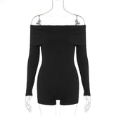 Mozision Off-shoulder Long Sleeve Sexy Playsuits Women Rompers Autumn New Black Ribbed Strapless Backless Skinny Playsuits voguable