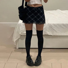 Voguable Vintage Plaid Double Layer Mesh Skirt High Waist Straight Mini Skirts Fairy Grunge Streetwear Korean Chic Y2K Skirts voguable
