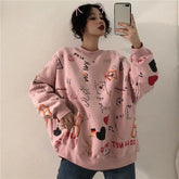 Voguable Harajuku Graffiti Women Sweatshirts Fall Winter Thick Vintage Sweet Preppy Pullovers Korean Loose Casual Print Long Sleeve Tops voguable