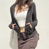 Harajuku Casual Streetwear Basic Hooded Pockets Sweatshirt Tracksuit Solid Long Sleeve Hoodies Women 2024 Autumn Spring Fashion voguable