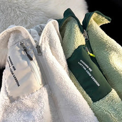 Double Sided Wear Lamb Warm Coat Women Y2K Autumn Winter Plus Velvet Thick Lapel Jacket Bf Fashion Streetwear All Match Outwear voguable