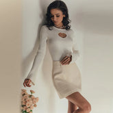 Ribbed Knitted Sweaters For Women Cut Out Long Sleeve Top Autumn Winter Jumper Fashion Pullover Christmas Sweater Knitwears voguable