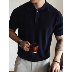 New Men's Clothing Light Luxury Business Polo Shirt Casual Slim-fit Knitted Solid Color Short Sleeve T-shirt High Quality Tops voguable