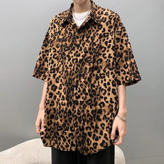 Voguable Leopard Print Design Fashion New Short Sleeved Shirts Personality Trendy Men's 2024 High Street Tops voguable