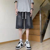 Loose Fit Denim Shorts men Elastic Waist Drawstring Washed Casual Summer Vintage Distressed Streetwear Comfort Stretch Fashion voguable
