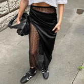 Voguable Black Lace Splice Skirt For Women See Through Sexy Hot Girl Spring New High Waist Skirt Female Mid-Length Skirts voguable