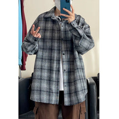 Spring Long Sleeved Shirt Men Oversized Retro Plaid Shirt Men Japanese Streetwear Loose Casual Shirt Mens Black Vintage Shirts voguable