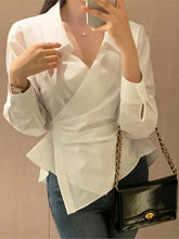 Voguable Spring Summer Shirts Tops Women Slim Bodycon Fashion Sexy Irregular Pleated Ladies Blouses Korean Style Woman Shirts Tops voguable
