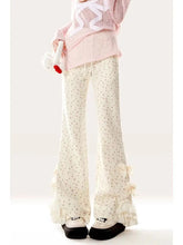 Bow Lace Floral Trousers for Women in Spring and Autumn New Casual Trousers Slim Pants for Daily Korean voguable