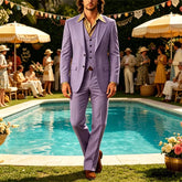 Retro Men's Linen 3 Piece Notch Lapel 2 buttons Jacket Flared Trouser Breathable Elastic for Casual Beach Wedding Groom Tuxedo voguable