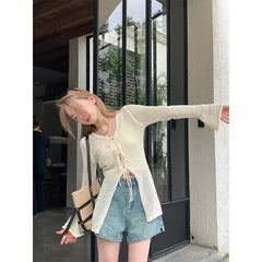 Tie Front Open Knit Cardigan Women Long Sleeve Longline Sweater Jacket Sheer Beach Cover-Up Ladies Boho Vacation Outfit voguable