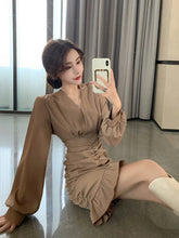 Voguable Elegant Women Mini Dress Vintage Tunic Irregular Long Sleeve Korean Office Ladies Ruffles Dress Sexy V Neck Party Vestidos voguable