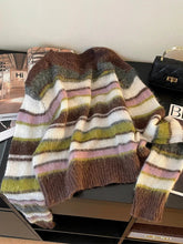Fall Winter Women Old Money Vintage Jumper Pullovers Mohair Striped Sweater Knitwear 2000s Tide Jerseys Chic Cozy Colorful Warm Pbong