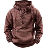 Autumn Fashion Mens Hooded Sweatshirts Lace-up Drawstring Long Sleeve Loose Hoodies Men Streetwear Vintage Solid Color Hoodies voguable