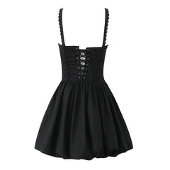 Women Lace Spliced Black White Sling Mini Dresses Sexy Low Waist Cotton Summer Sexy Party Dress Lacing Up Robe