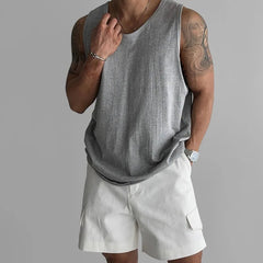 Voguable Summer Waistcoat O-Neck Casual Sports Sweat-absorbing Tank Top Men's Breathable American Versatile Loose Fitness Sleeveless Top voguable