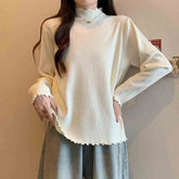 Voguable Thick Bottoming Autumn Winter New Style German Velvet Warm Ear-side High Collar Slimming Loose Thickened Long-sleeved Top Women voguable