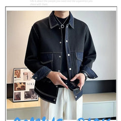 Spring Autumn New Fashion Turn-down Collar Long Sleeve Cowboy Patchwork Jackets Men's Clothing Casual Korean Button Trend Tops voguable