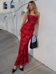 Mozision Spaghetti Strap Print Sexy Maxi Dress For Women Gown Summer New Sleeveless Backless High Waist Club Long Dress Elegant voguable